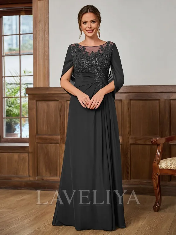 A-line Scoop Appliques Lace Floor-Length Chiffon Mother of the Bride Dress  #XM240009