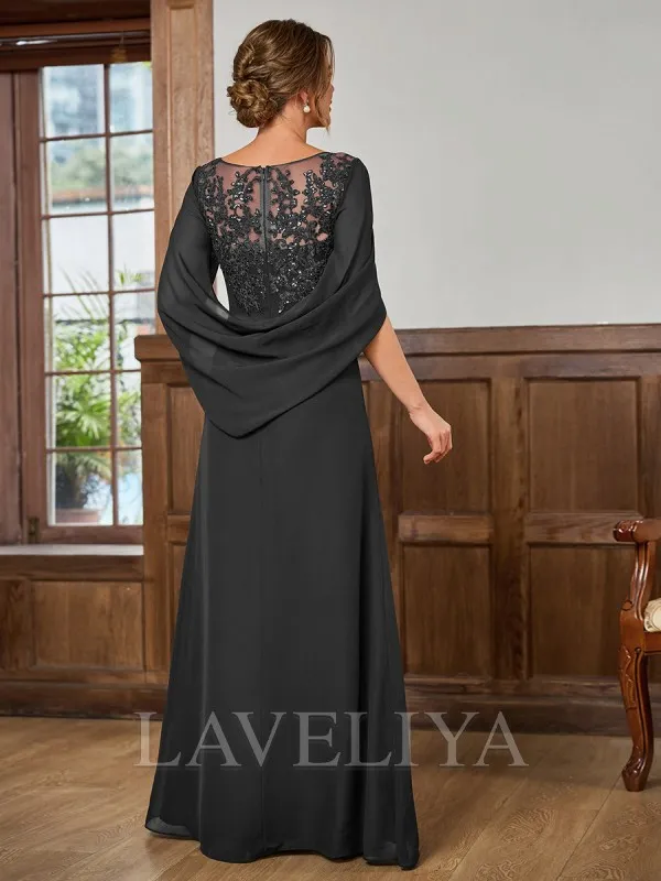 A-line Scoop Appliques Lace Floor-Length Chiffon Mother of the Bride Dress  #XM240009