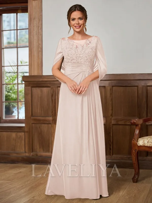 A-line Scoop Appliques Lace Floor-Length Chiffon Mother of the Bride Dress  #XM240009