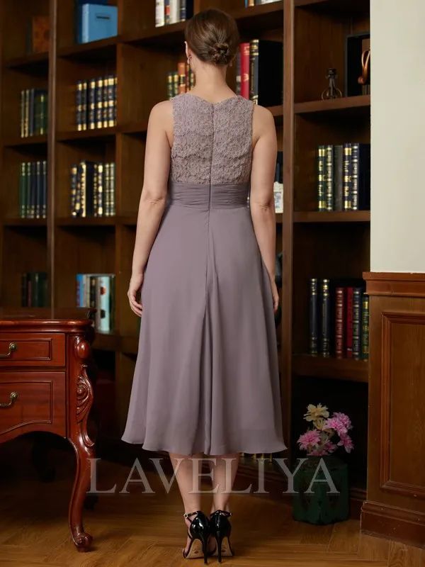 A-line Scoop Appliques Lace Tea-Length Chiffon Mother of the Bride Dress  #XM230237