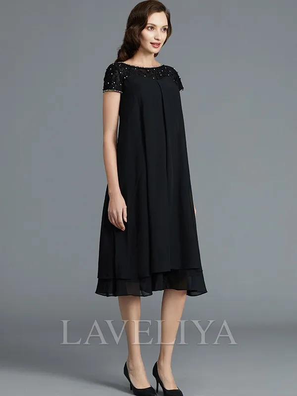 A-line Scoop Ruffles Knee-Length Chiffon Mother of the Bride Dress  #XM230145