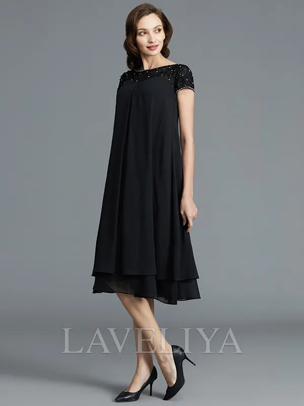 A-line Scoop Ruffles Knee-Length Chiffon Mother of the Bride Dress  #XM230145