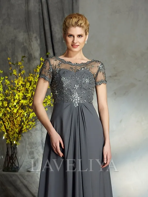 A-line Scoop Short Sleeves Ruffles Floor-Length Chiffon Mother of the Bride Dress  #XM230122