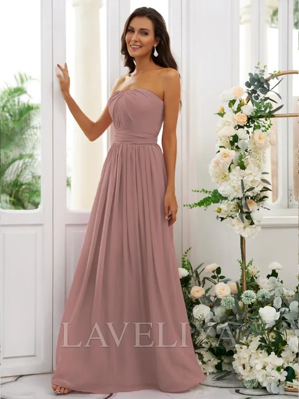 A-line Straight Pleated Floor-Length Chiffon Bridesmaid Dress  #ZB230310