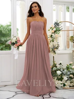 A-line Straight Pleated Floor-Length Chiffon Bridesmaid Dress  #ZB230310