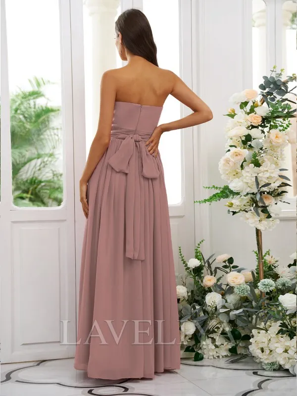 A-line Straight Pleated Floor-Length Chiffon Bridesmaid Dress  #ZB230310