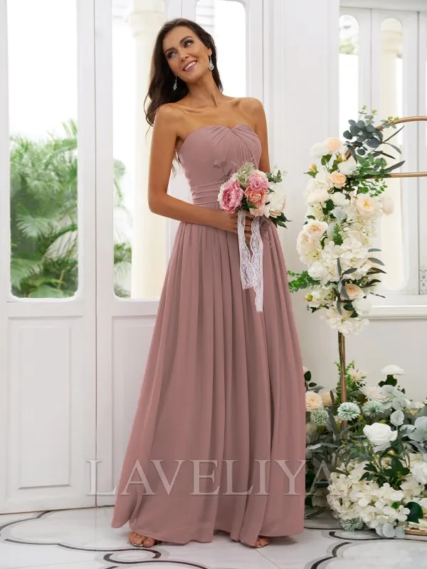 A-line Straight Pleated Floor-Length Chiffon Bridesmaid Dress  #ZB230310