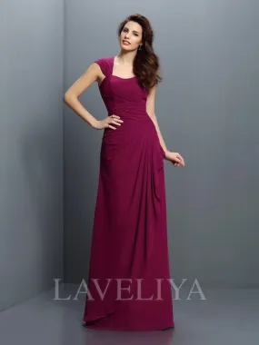 A-line Straps Cascading Ruffles Floor-Length Chiffon Bridesmaid Dress  #ZB230186