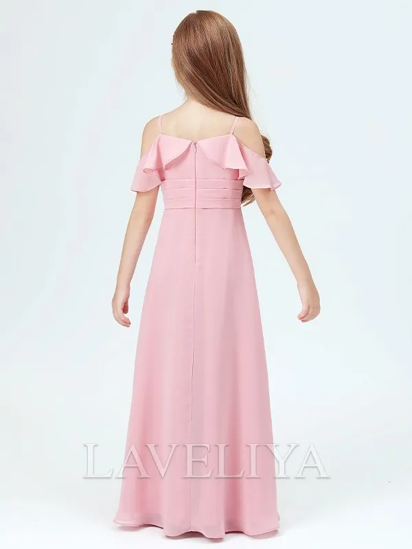 A-line Straps Ruffles Floor-Length Chiffon Junior Bridesmaid Dress  #HQF0090