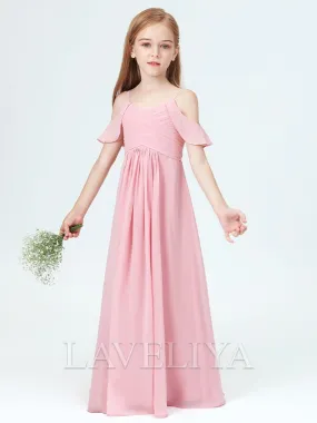 A-line Straps Ruffles Floor-Length Chiffon Junior Bridesmaid Dress  #HQF0090