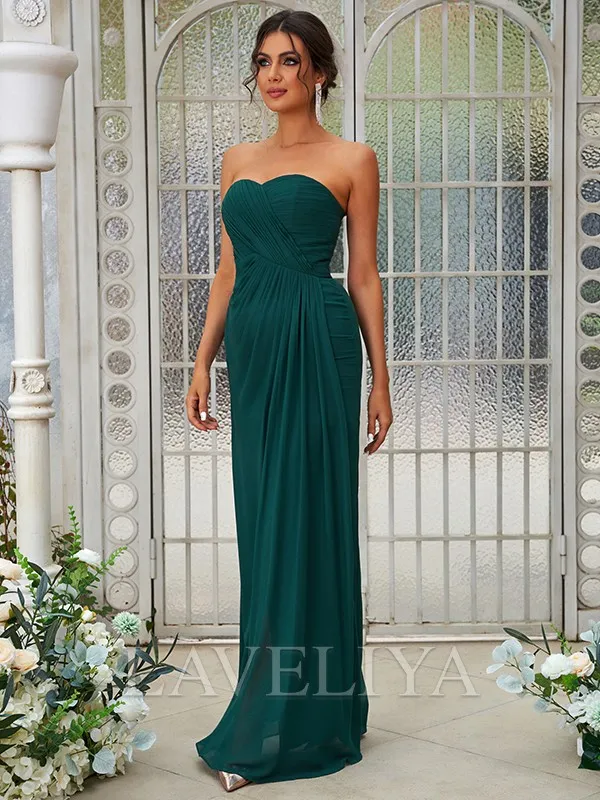 A-line Sweetheart Pleated Floor-Length Chiffon Bridesmaid Dress  #ZB230017