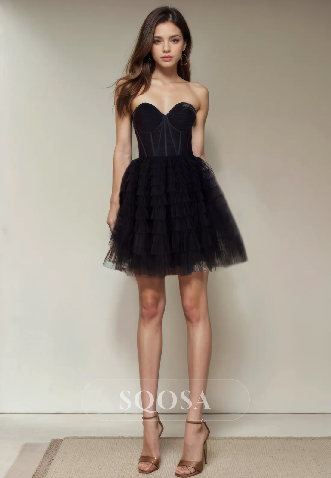 A Line Sweetheart Tulle Tiered Cute Homecoming Dress Short Graduation Dress