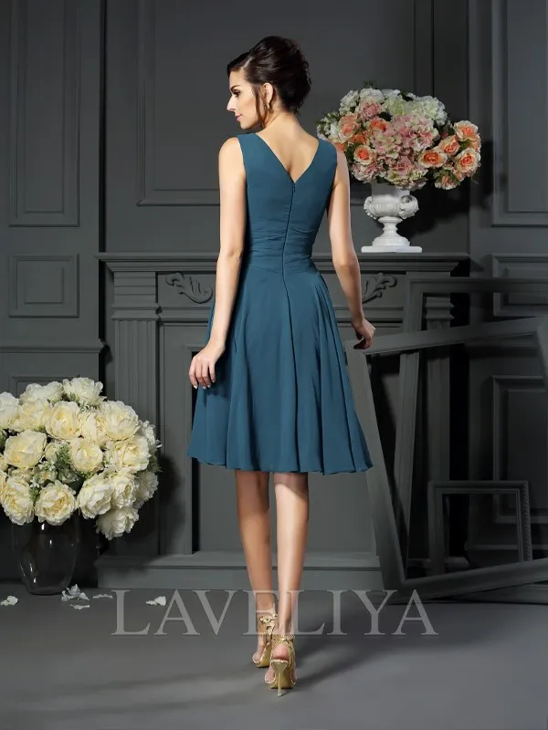 A-line V-neck Beading Knee-Length Chiffon Mother of the Bride Dress  #XM230143