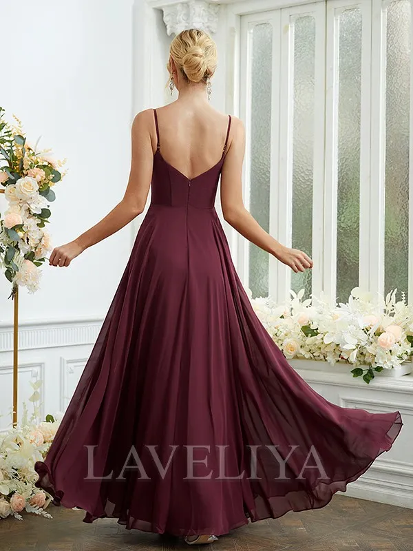 A-line V-neck Pleated Floor-Length Chiffon Bridesmaid Dress  #ZB230070