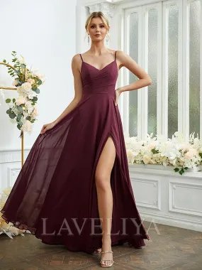 A-line V-neck Pleated Floor-Length Chiffon Bridesmaid Dress  #ZB230070