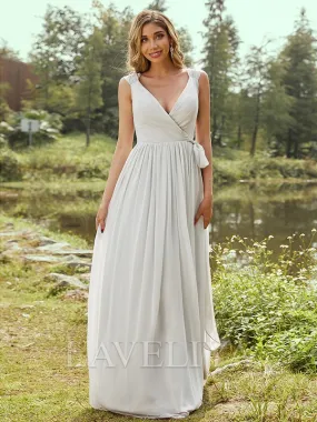 A-line V-neck Ruffles Floor-Length Chiffon Bridesmaid Dress  #ZB230177