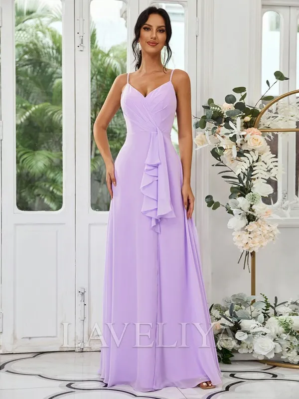 A-line V-neck Ruffles Floor-Length Chiffon Bridesmaid Dress  #ZB230511