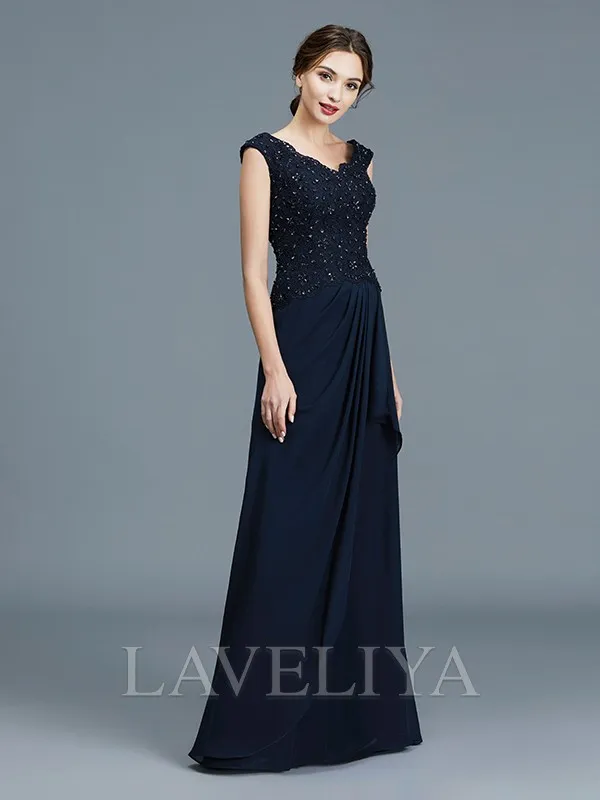 A-line V-neck Ruffles Floor-Length Chiffon Mother of the Bride Dress  #XM230114