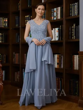 A-line V-neck Sequin Floor-Length Chiffon Mother of the Bride Dress  #XM230269