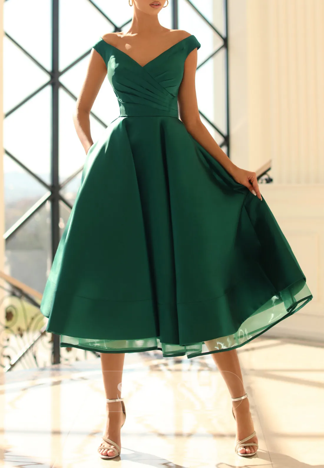 A-Line V-Neck Sleeveless With Pockets Party Prom Evening Dress QP3549