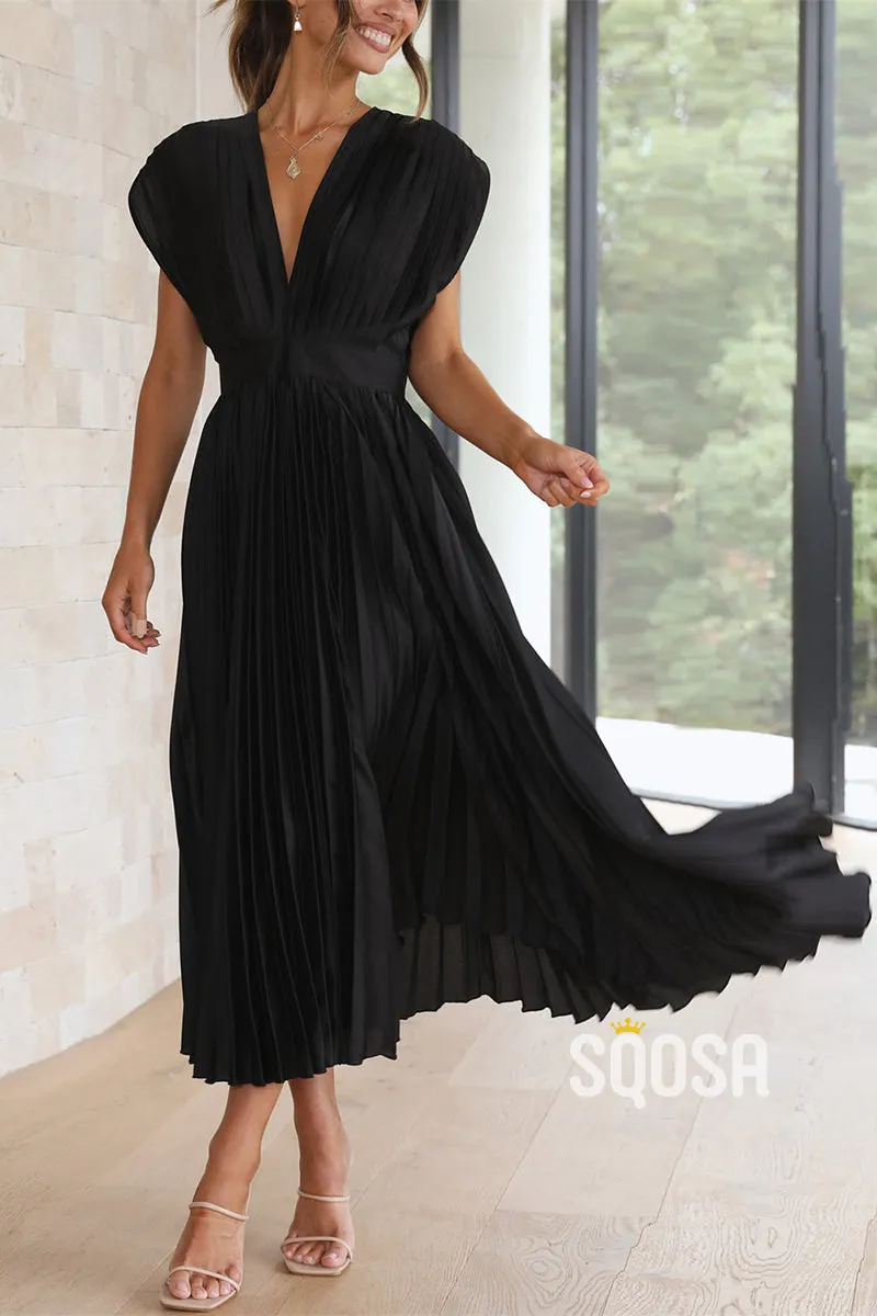 A-Line V-Neck Waist Pleated Mother of the Bride Dress Elegant Evening Gown QM3226