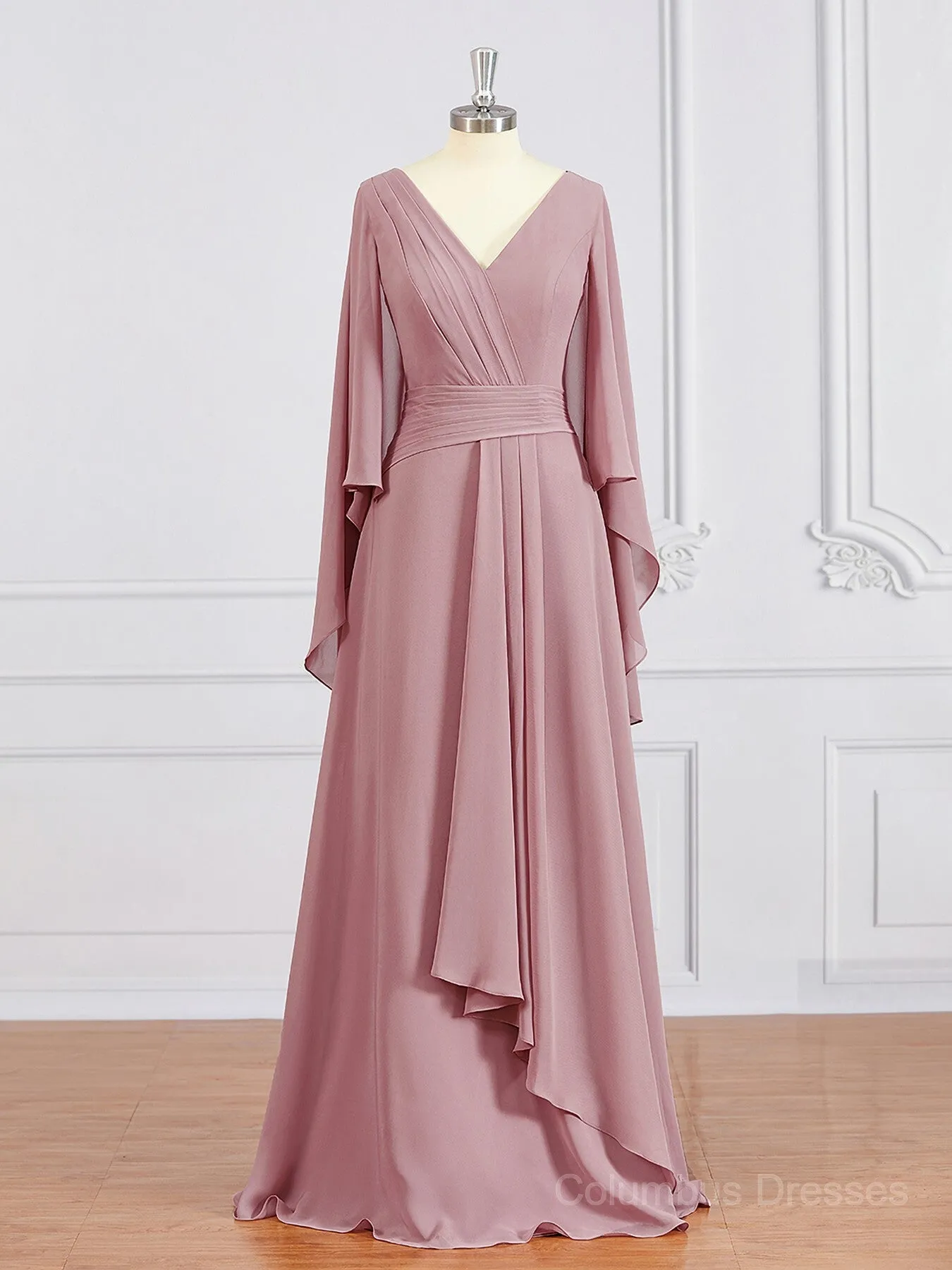 A-Line/Princess V-neck Floor-Length Chiffon Mother of the Bride Dresses