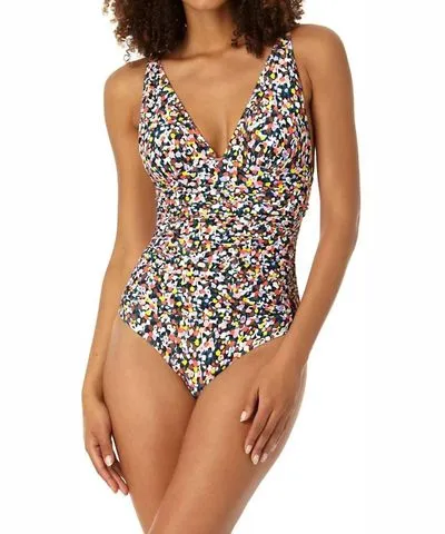 Anne Cole Soft Band Shirred One Piece Swimsuit In Confetti