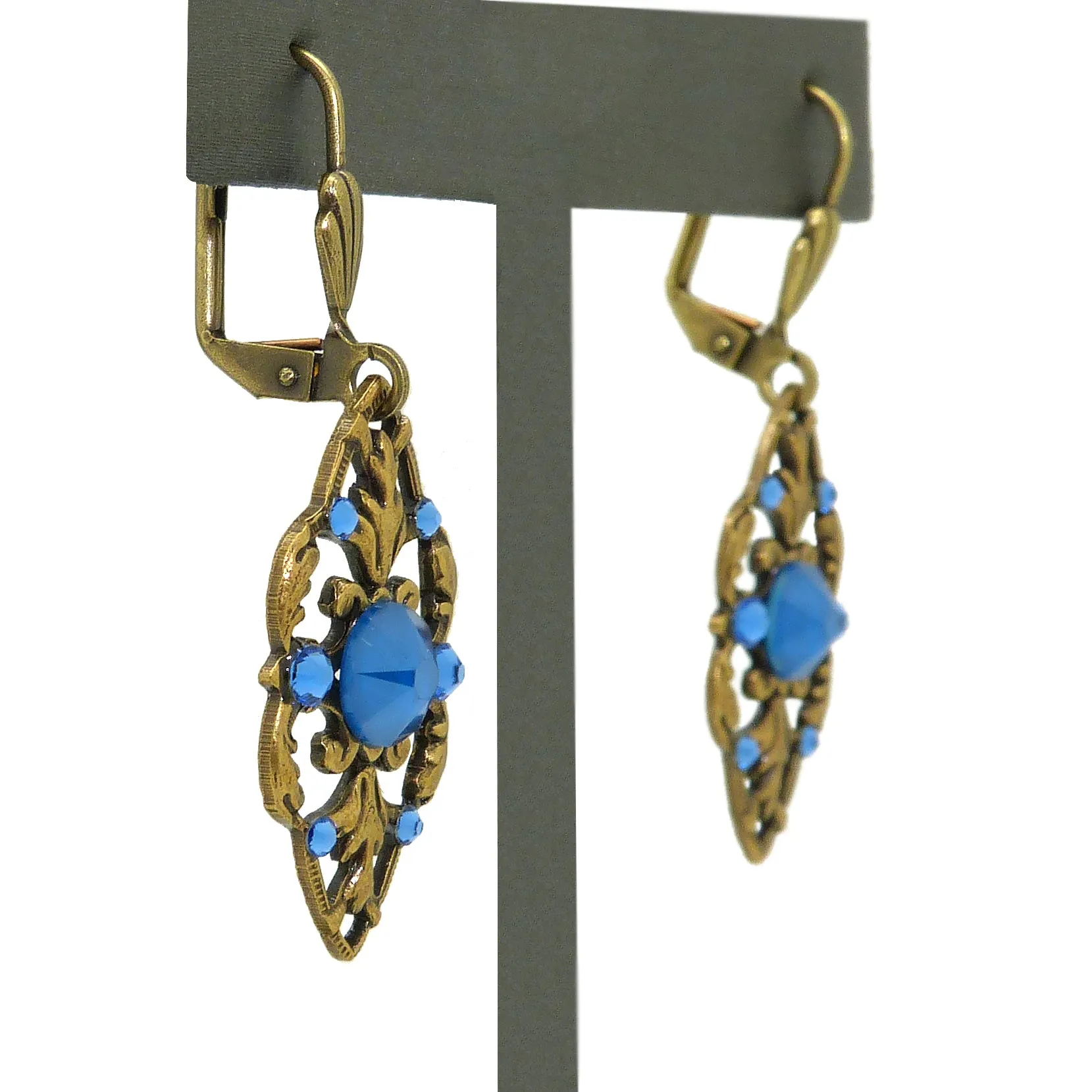 Anne Koplik Stoned Fila Frame Earrings ER4749RBL Gold Blue