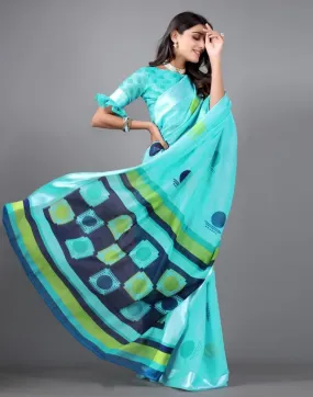 Aqua Blue Cotton Saree