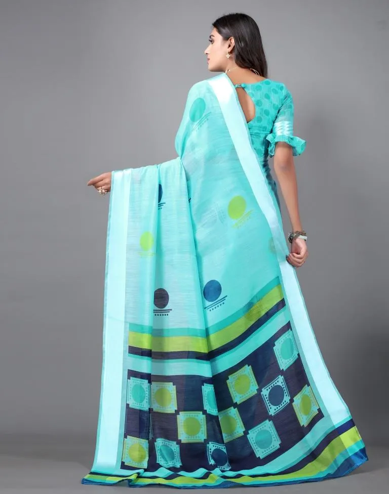 Aqua Blue Cotton Saree