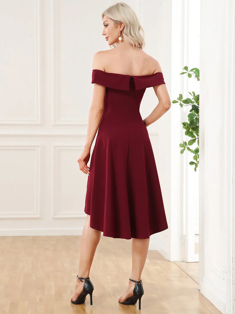 Asymmetrical Off Shoulder A Line Dress  AE00056