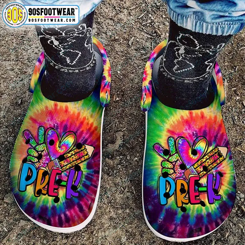 Back To School Personalized Crocs – Pre-K and Peace Tie-Dye Color Custom Clog Shoes