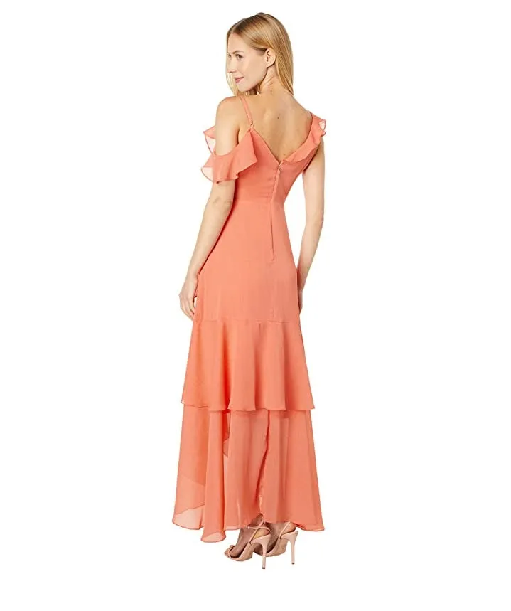 BCBGeneration Women's Flutter Sleeve Asymmetrical Neckline Maxi Party Fit Flare Dress Pink Size 2