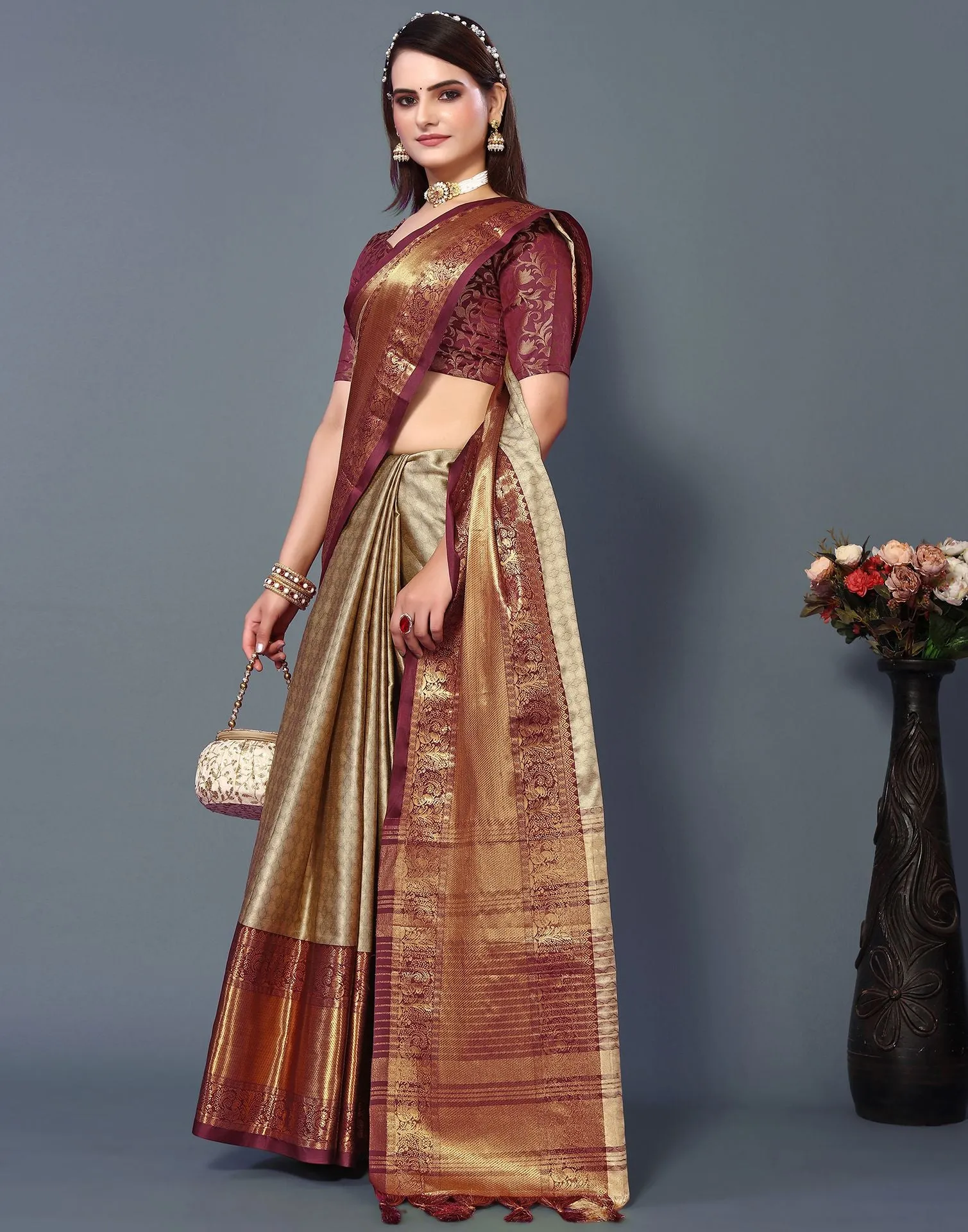 Beige Cotton Saree