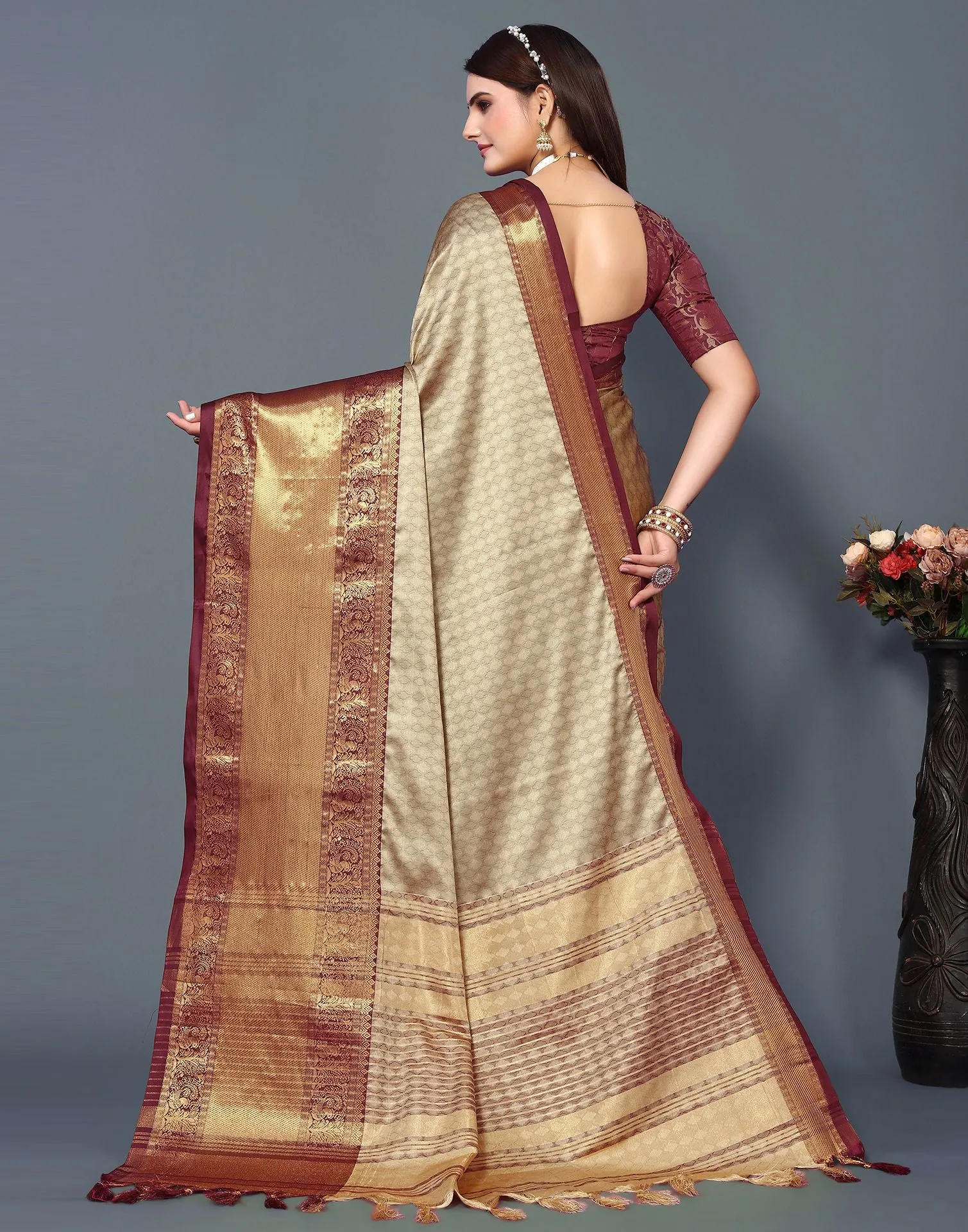 Beige Cotton Saree