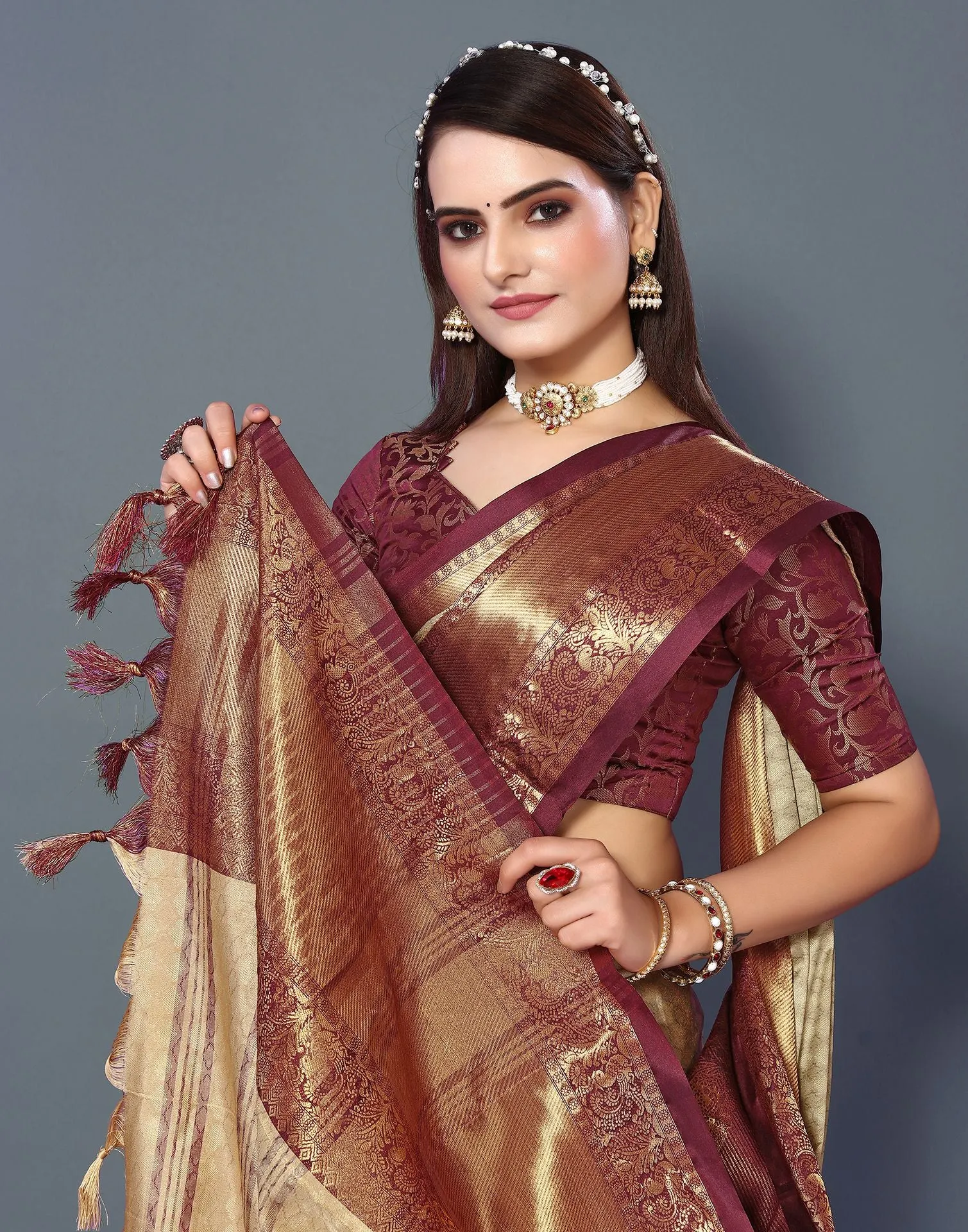 Beige Cotton Saree