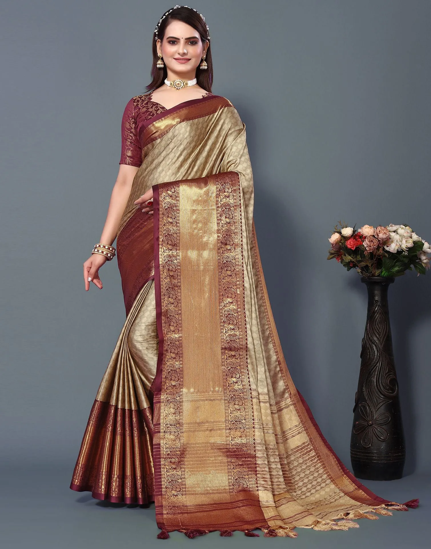 Beige Cotton Saree