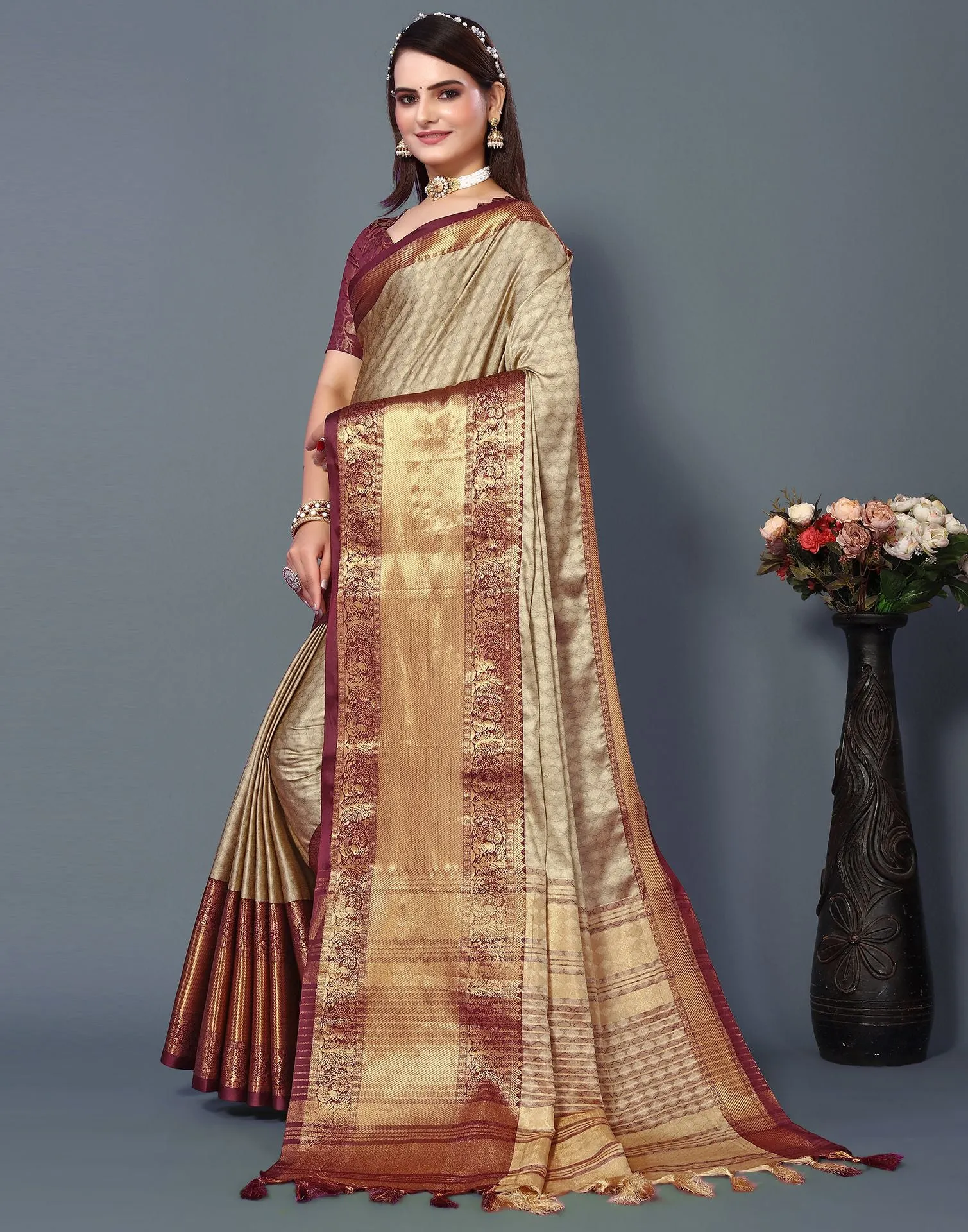 Beige Cotton Saree