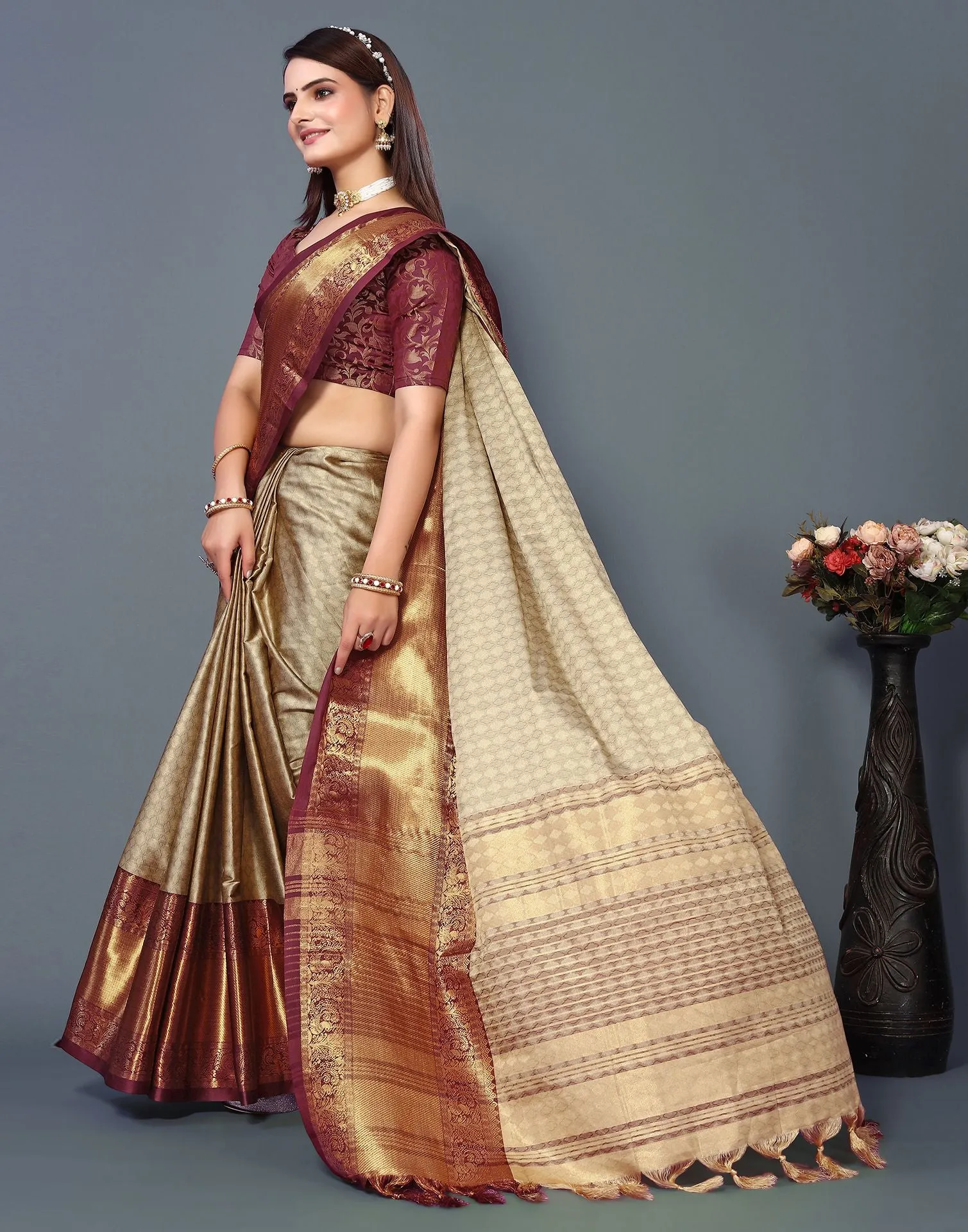 Beige Cotton Saree