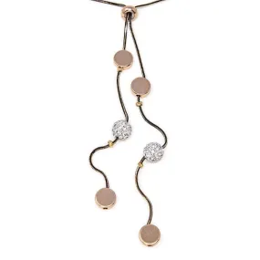 Black Crystal Ball Slider Necklace Rose Gold Tone