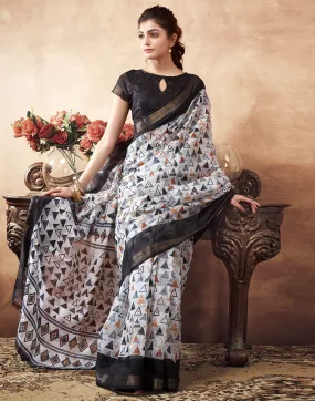 Black Printed Cotton Saree