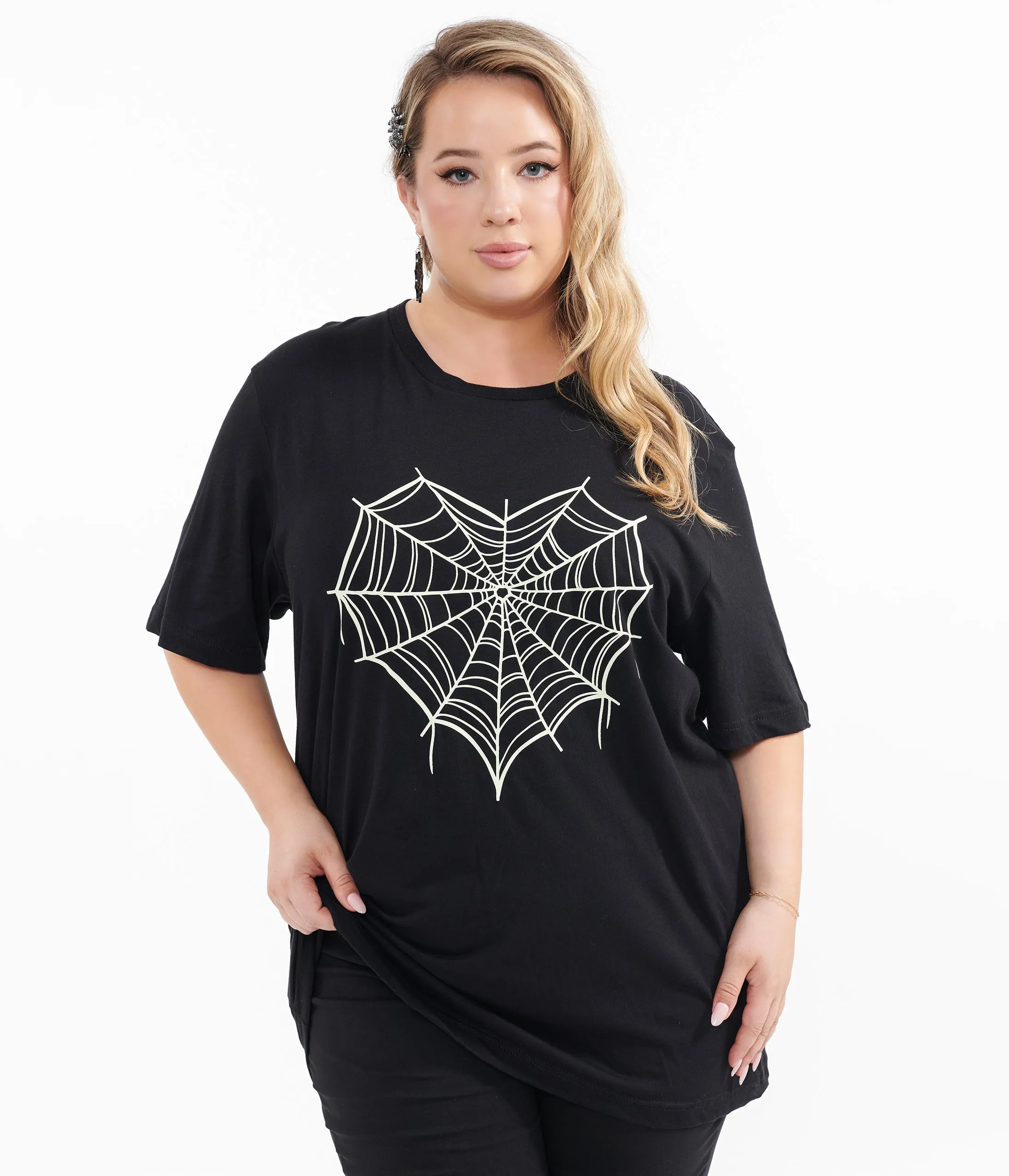 Black Spider Web Heart Fitted Tee