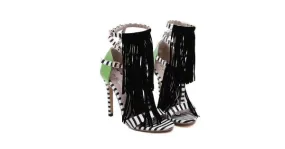 Black White Green Fringes Bohemia High Stiletto Heels Sandals Shoes Pump