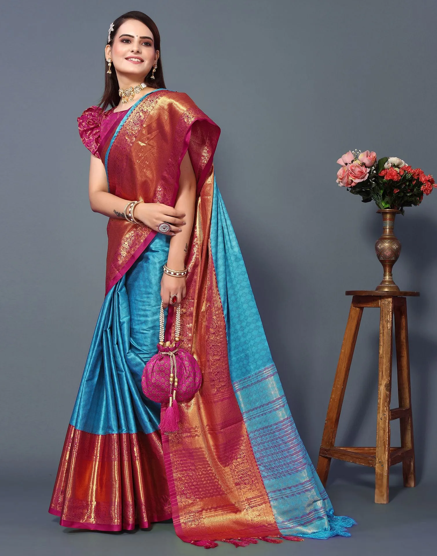 Blue Cotton Saree