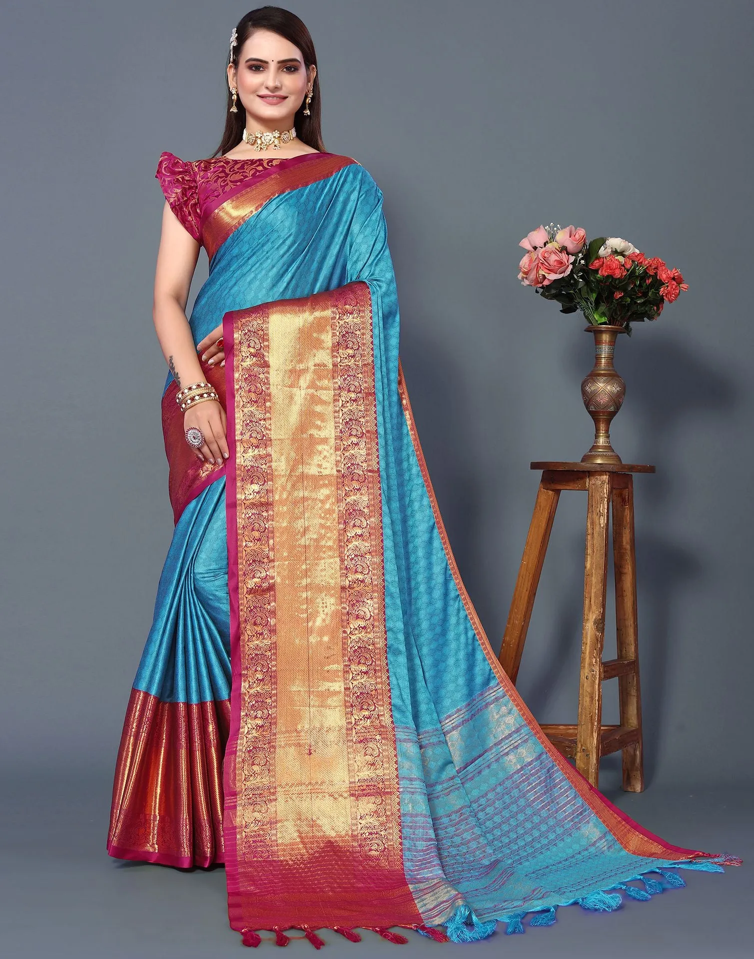 Blue Cotton Saree