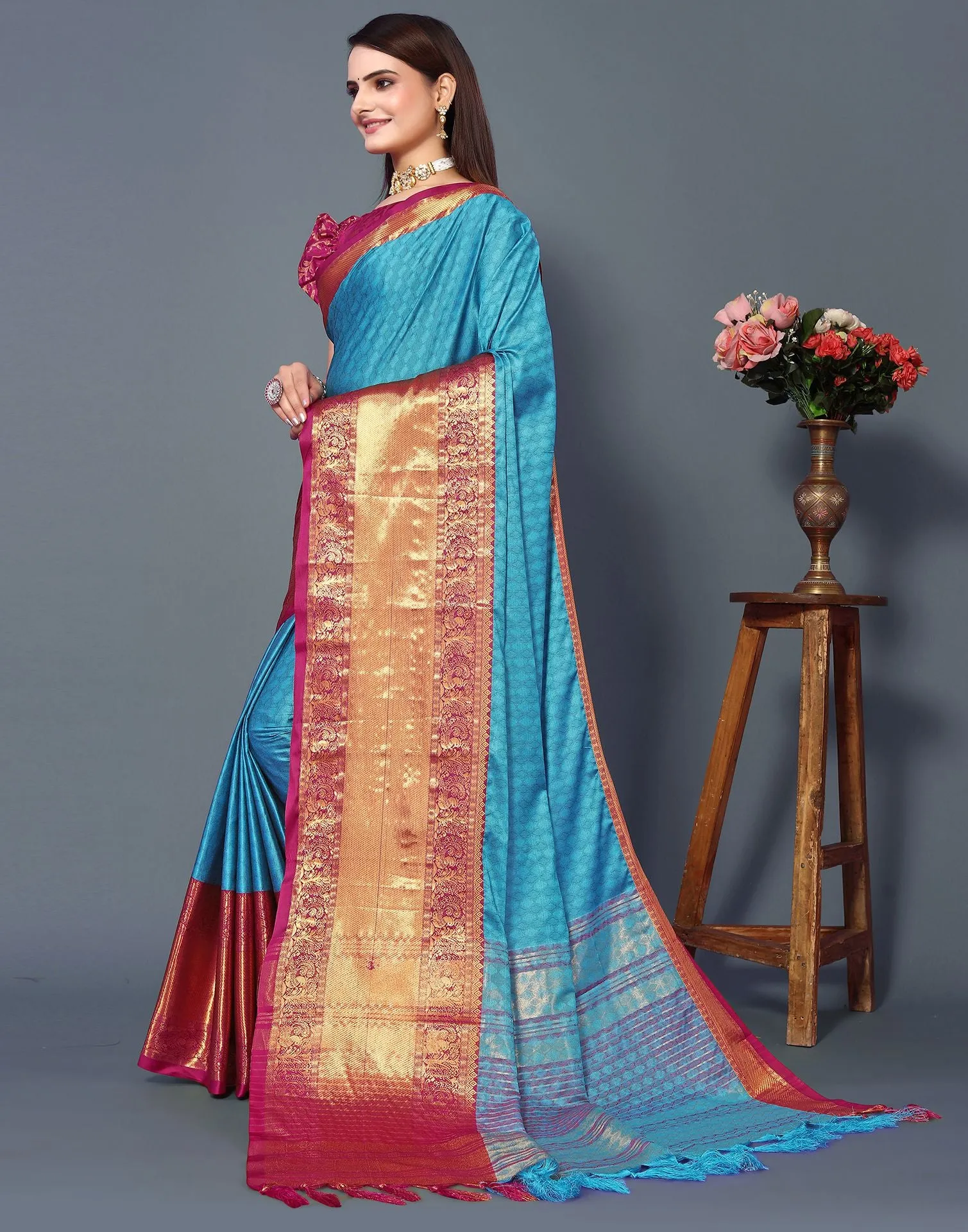 Blue Cotton Saree