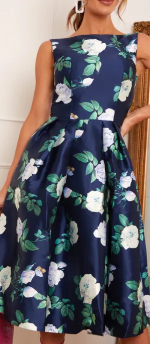 Boat Neck Floral Skater Dress