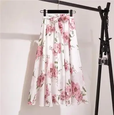 Bohemian Chiffon Half skirt Mid Length High Waist Floral Flare