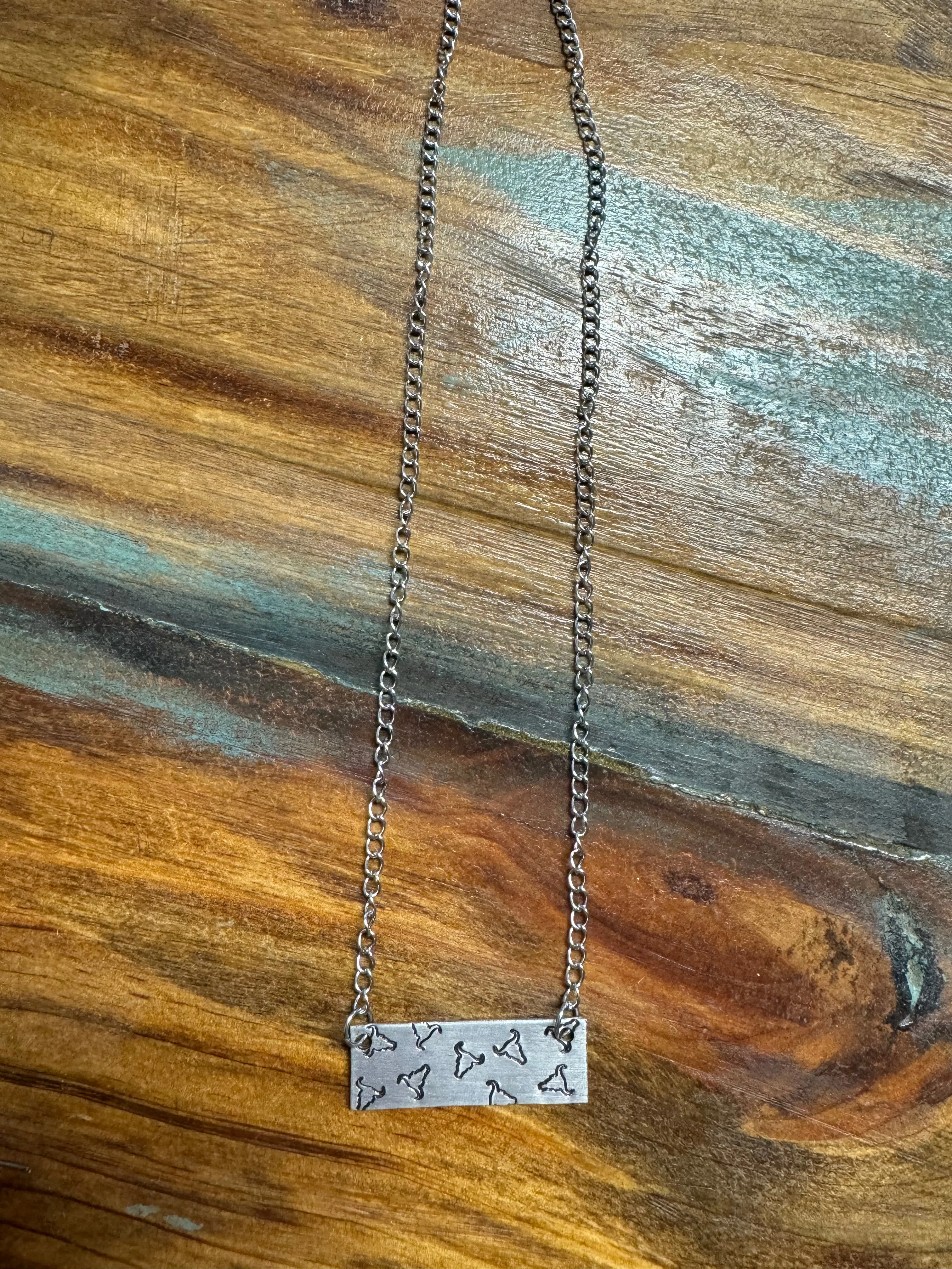 Bull Head Engraved Large Bar Necklace