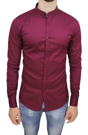 CAMICIA UOMO SARTORIALE BORDEAUX SLIM FIT ADERENTE COLLO COREANA tg S M L XL XXL